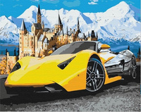 DIAMENTOWA MOZAIKA AUTO SPORTOWE ŻÓŁTE OBOK ZAMKU W GÓRACH  PAK 60 
30X40 CM