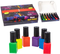 LAKIERY DO PAZNOKCI NEON UV*24 BOX  ; pak 576/24
bezpieczna lakiery do malowania dziecięcych paznokci , neonowe kolory świecą w ciemności.
po 4 buteleczki z koloru : zielny, żółty, pomarańczowy, fiolet, niebieski, czerony